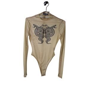 I AM GIA Sheer Long Sleeve Bodysuit Snake Tattoo Print Small